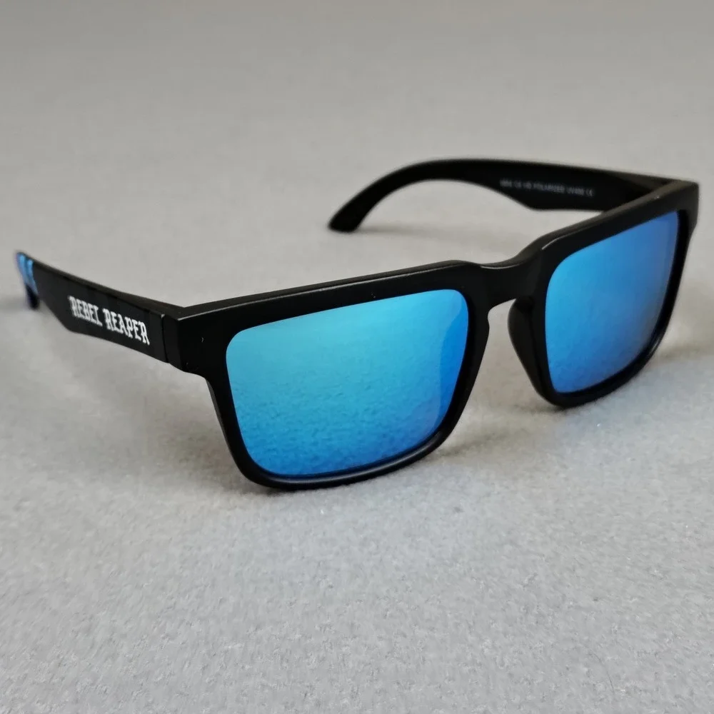Rebel Reaper Sunglasses Blue Mirror Helm Style UV400 Polarized Surfer Biker NEW